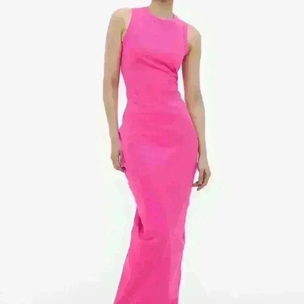 H&M Studio Collection Hot Pink Gown with Ruching in the back, Size XL, NWT - Picture 3 of 12